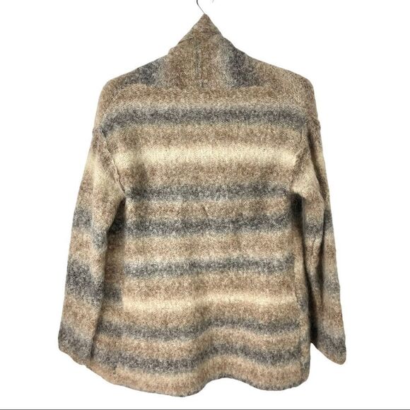 MOHAIR Wool Blend Open Front Shawl Collar Striped Brown Cardigan Size S - Picture 3 of 7